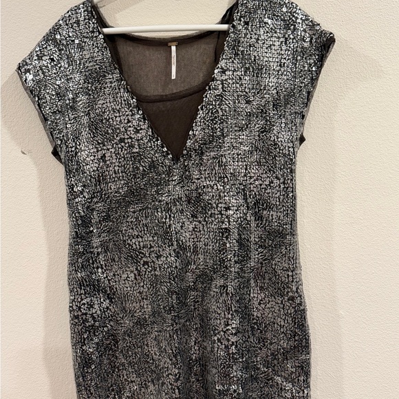 Free People Black Silver Sequin Backless Dress - Picture 2 of 14